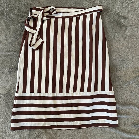 Ann Taylor 2023 Striped Flounce Slip Skirt Midi Women's 12 - Picture 1 of 7